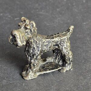 Vintage Hand-Cast Miniature Terrier Puppy Dog Figurine In Aged Metal Finish